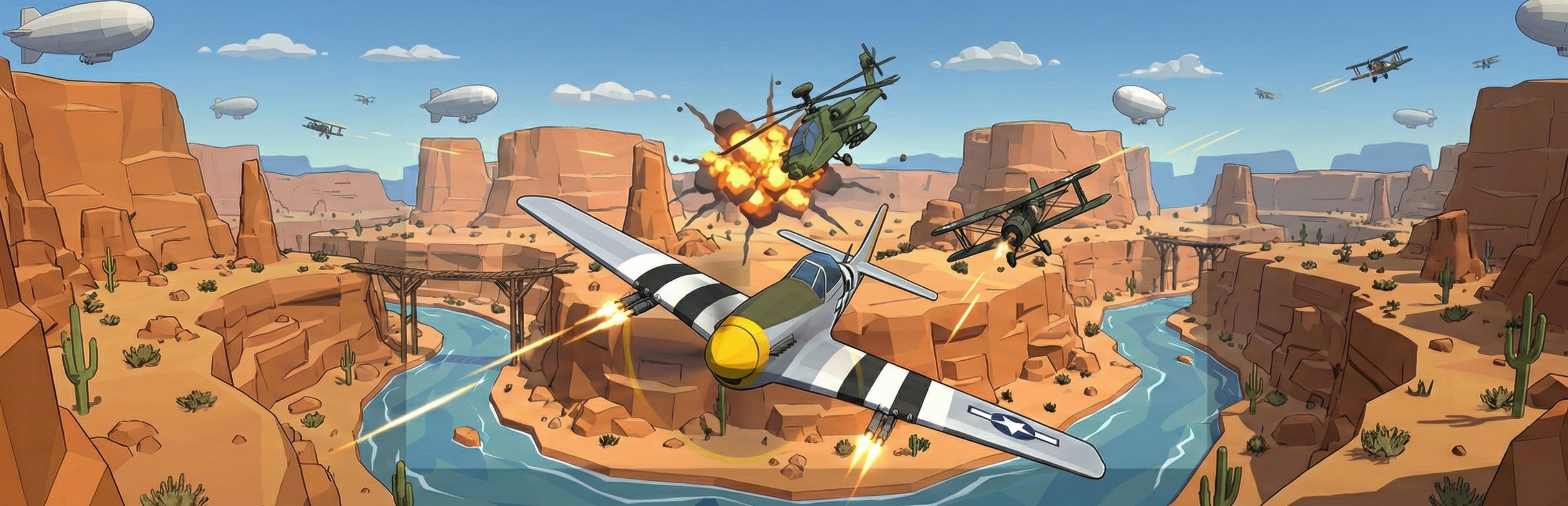 Canyon Raid aircraft flying above a canyon